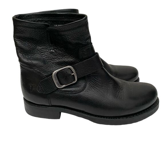 Frye Shoes - FRYE Veronica Black Leather Short Moto Bootie Buckled Strap Size 7.5